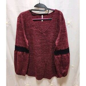 PASSPORTS WOMEN XL MAROON SWEATER LIGHTWEIGHT COZY LACE KNIT  DARK ACADEMIA CHIC
